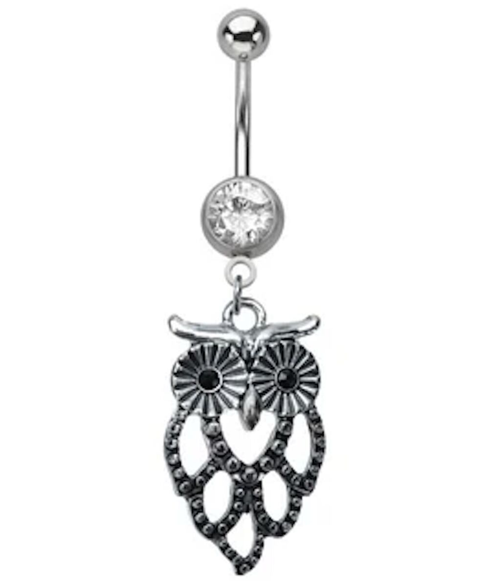 Owl Dangle Belly Ring 14g 5/8” 316L Stainless Steel